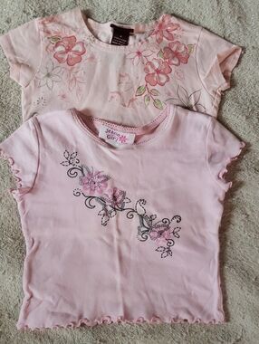 Two Floral Short Sleeve Girls Tops In Shades Of Pink